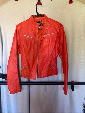 Vera Pelle Vibrant Red Leather Moto Jacket